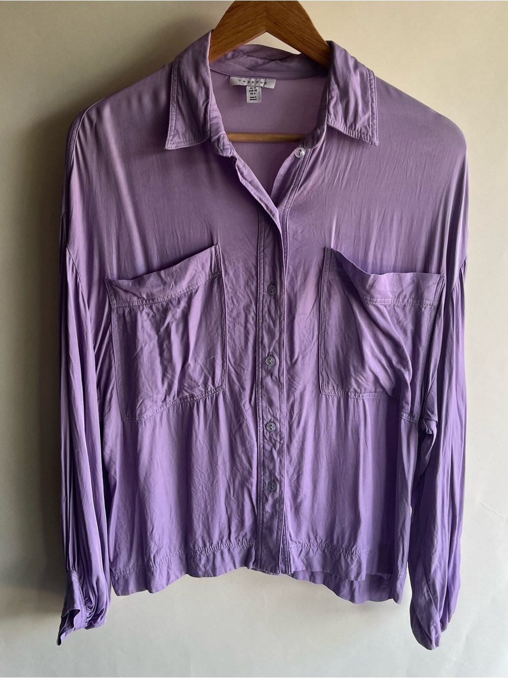 Topshop Satin Blouse Purple Violet Lilac Sz 6 Women’s Button Up Collared Blouse